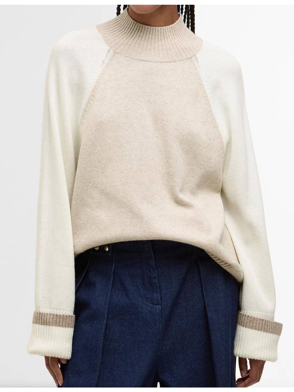 Barbour Wren Knitted Jumper Sweater Highneck Color Block Oversized Size 6
